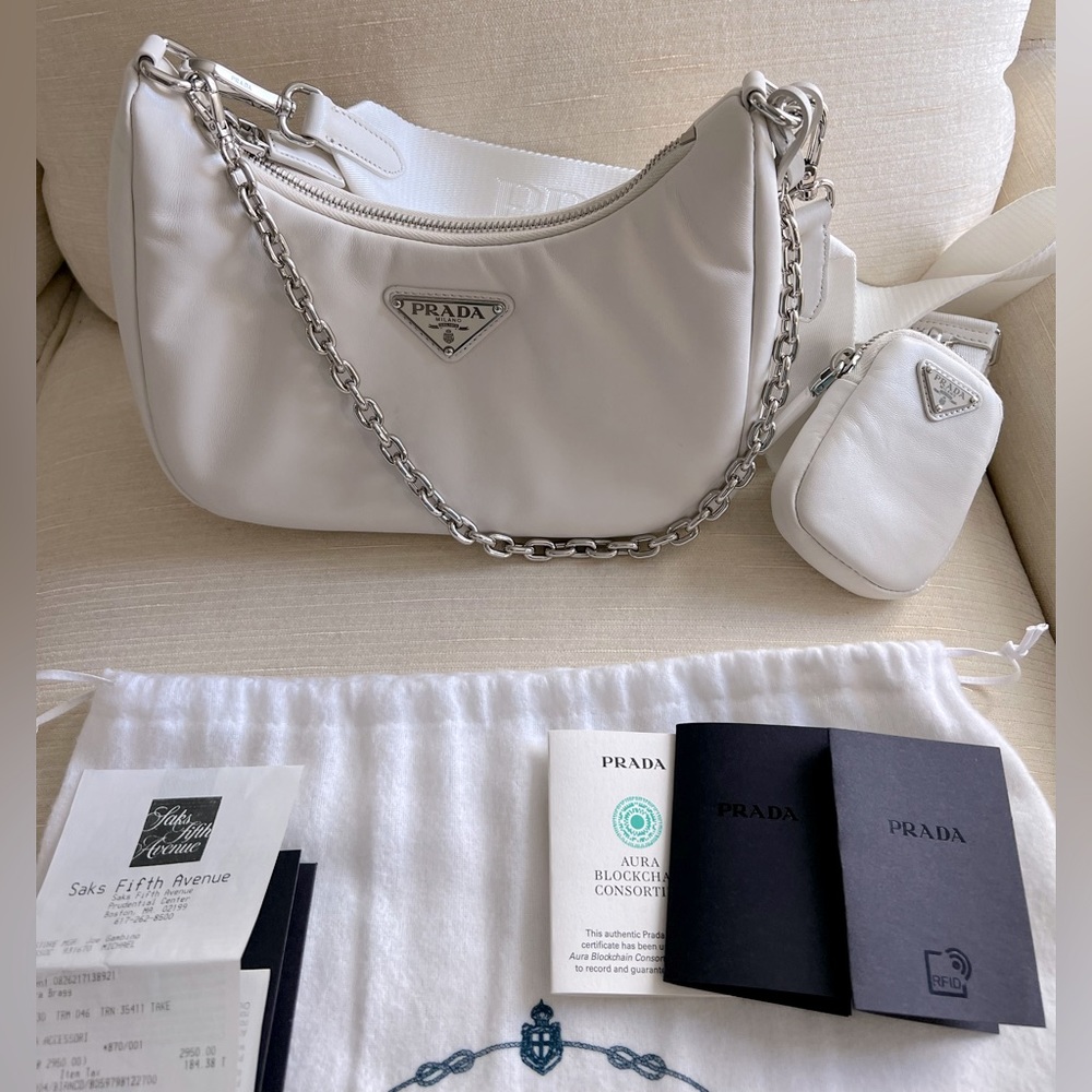 Authentic Prada Re-Edition crossbody nappa leather white